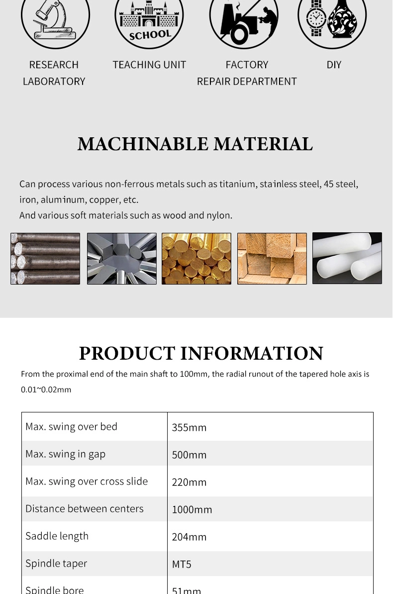 Factory Direct Sale CT3510 Cheap Manual Heavy Duty Bench Metal Lathe